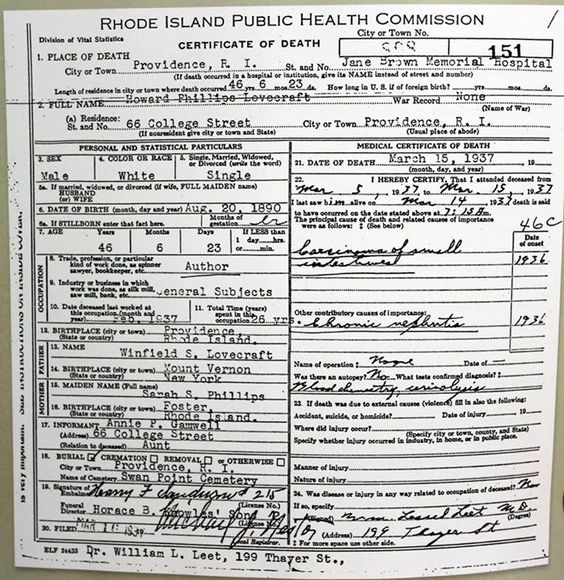 HPL's death certificate