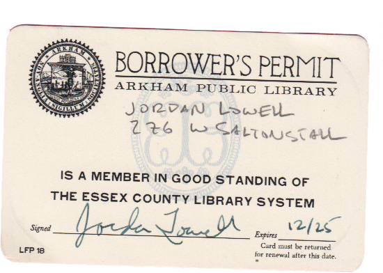 Arkham Public Library card