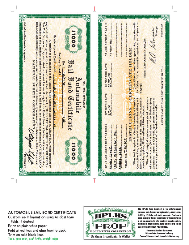 Bail Bond Certificate