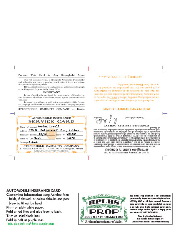 Automobile Insurance Card