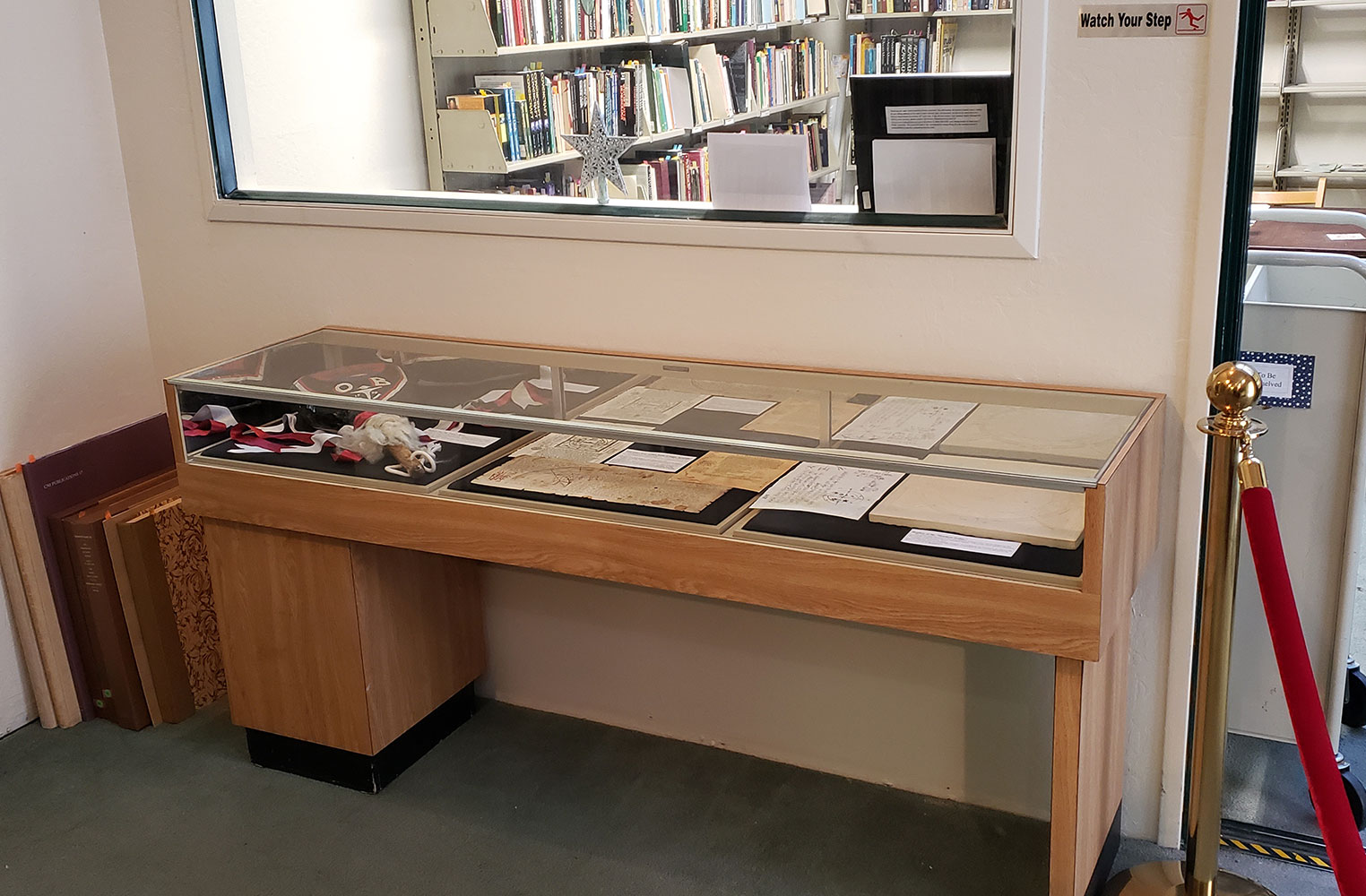 A display case at the Adocentyn Library